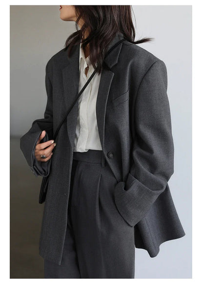 Simple Casual Women Twill Suit Pants Wide Leg Pants Straight Floor Pants Office Ladies Female Trousers