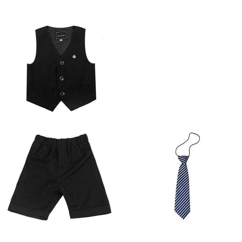 Boys Girls Summer Vest Shorts Clothing Set Baby Children Birthday Ceremonial Wedding Dress Skirt Suit Gentleman Kids Costumes