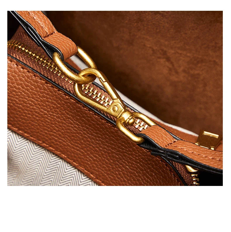 New Genuine Leather Casual Shopper Shoulder Bag Commuter Large Bucket Handbag Simple High Quality Women Tote Underarm Bags