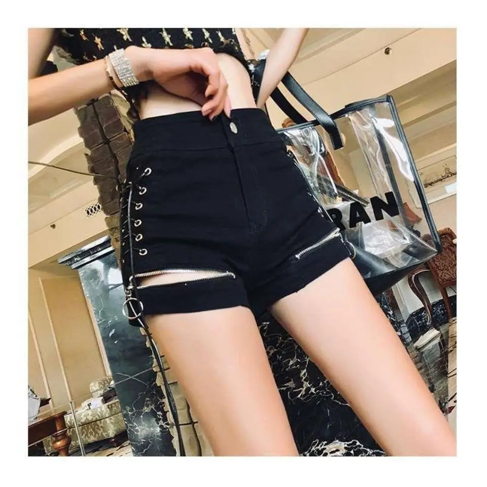 Women Designer Shorts Bandage Zipper Sexy Hot Girls Club-wear Harajuku Slender Denim Hipster Teenagers Summer Popular All-match