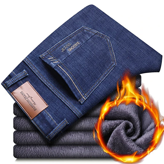 2024 New Jeans Brand Autumn Winter Jeans Warm Flocking Warm Soft Men Activities Warm Fleece Men Jeans Black Blue  Colors