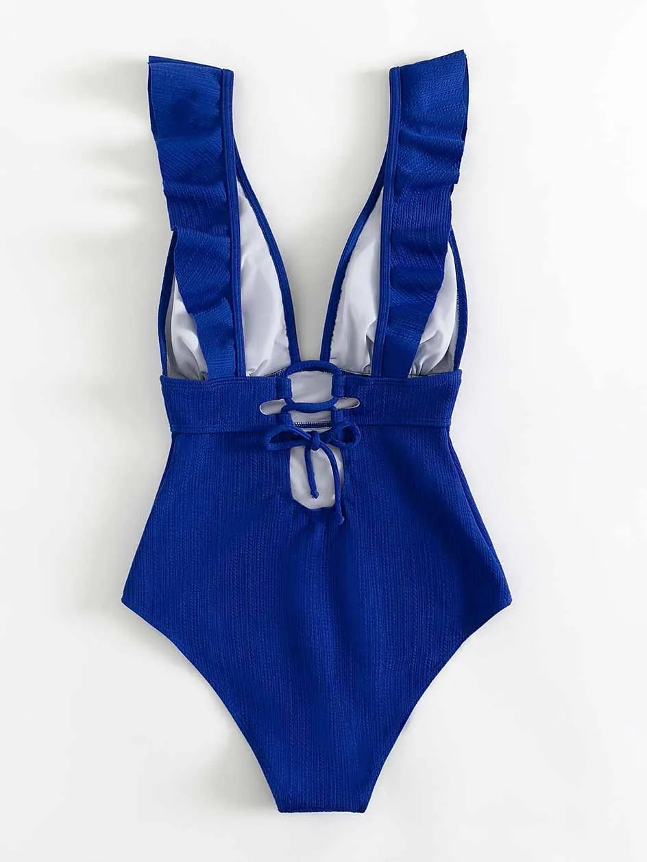 Sexy Ruffle Swimwear Women`s 2025 Deep V One Piece Swimsuit Female Bathing Suit Woman Bodysuit Swimming for Beach Wear Monokini