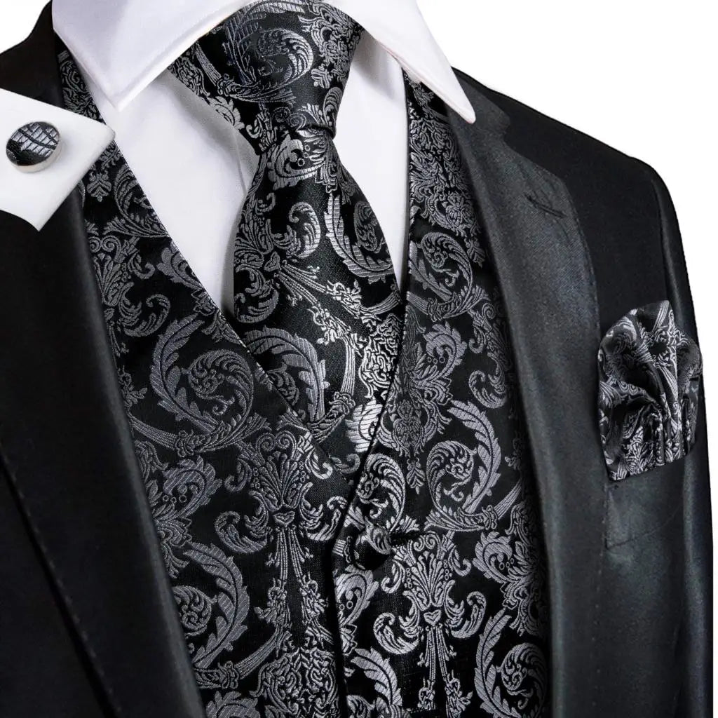 Fashion Silk Vest For Men Classic Gold Champane Yellow Waistcoat Jacket Tie Hankerchief Cufflinks Sets Dress Suit Wedding Hi-Tie
