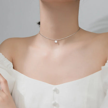 Pure 925 Sterling Silver Dazzling AAA Zircon Round Pendant Necklace for Women Fashion Choker Necklace Fine Jewelry