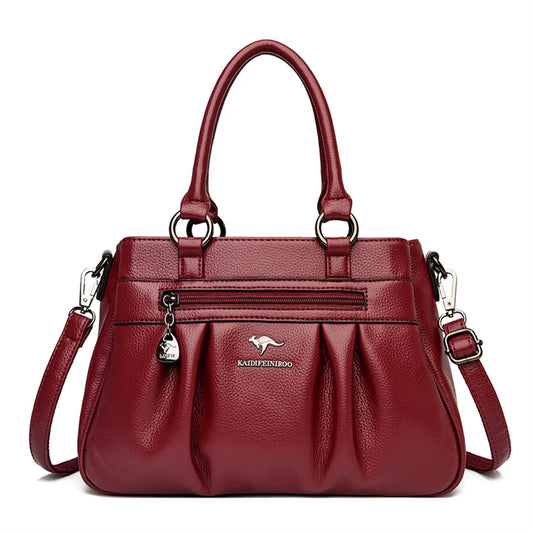High Quality Leather Handbags Purse Luxury 3 Layers Women Shoulder Croosbody Tote Large Capacity Top-handle Female Ruched Sac