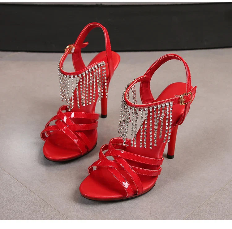Model Catwalk High Heels Stiletto Sexy Platform 11cm Sandals Female Summer Red party Shoes Woman Sandals Cross Straps Size 43