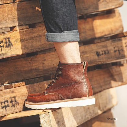 Handmade Men Boots Vintage Casual Autumn Winter Cow Leather Shoes British Ankle Boots Wings Motorcycle Boots Zapatos Hombre
