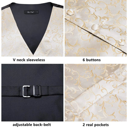 Luxury Silk Mens Vests Rose Gold Pink Striped Waistcoat Necktie Bowtie Hanky Cufflinks Set Waist Jacket For Men Wedding