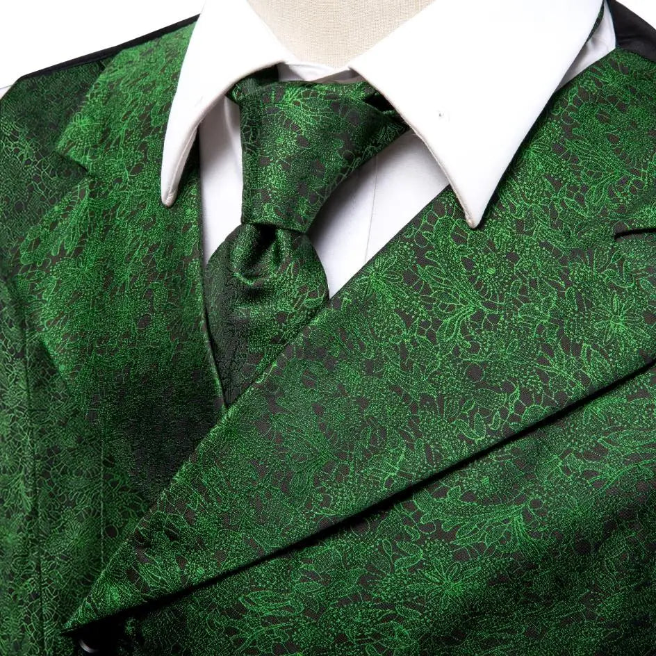 Silk Men's Vests and Tie Business Formal Dresses Slim Vest 4PC Necktie Hanky cufflinks for Suit Blue Paisley Floral Waistcoat