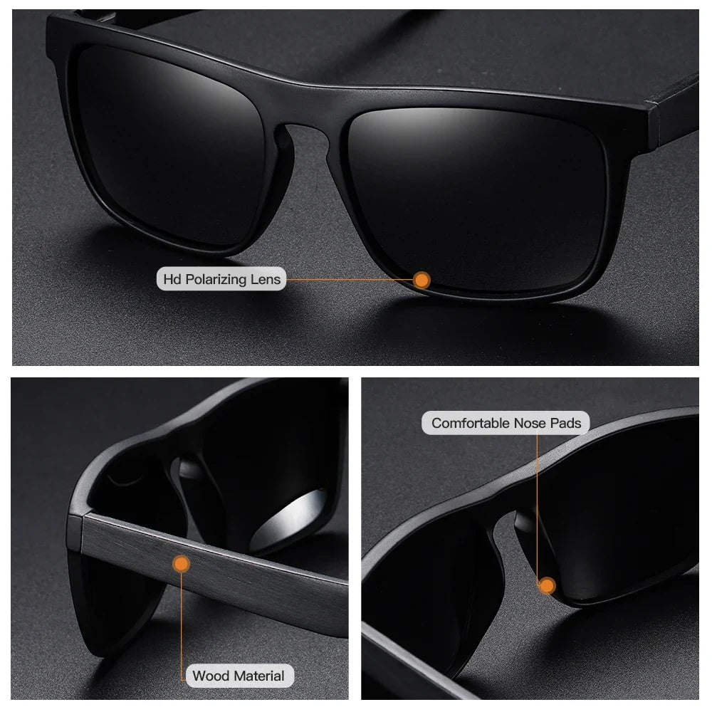 New Arrivals Black Wooden Polarized Sunglasses for Men Bamboo Sunglasses Red UV400 Lenses Fashion Driving Shades Carton S5523