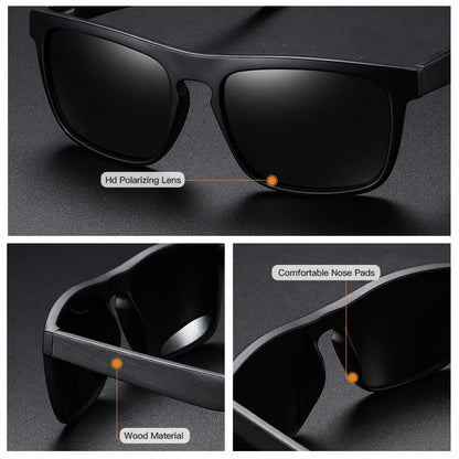 New Arrivals Black Wooden Polarized Sunglasses for Men Bamboo Sunglasses Red UV400 Lenses Fashion Driving Shades Carton S5523