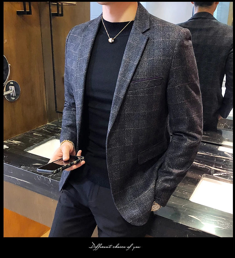British's Style Vintage Plaid Blazer Men Casual Slim Fit Suit Jacket Single Button Business Social Blazer Plus Size M-5XL Hombre