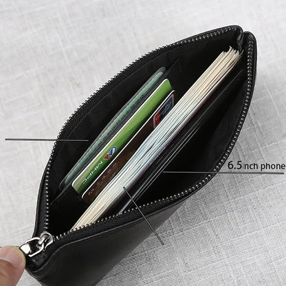 Men's Genuine Leather Long Zipper Wallet First Layer Cowhide Youth Ultra-Thin Handbag Wallet Trendy Brand Simple Wallet