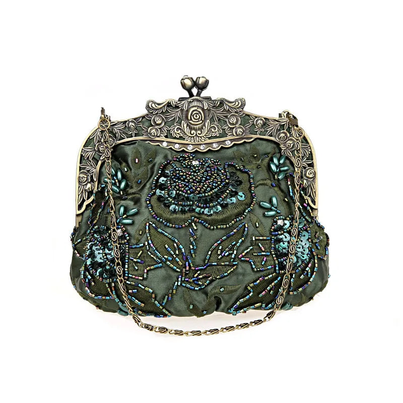 Retro Embroidery Designer Bags Luxury Purses and Handbags Bead bag Sequins Clutch Purse Chains Shoulder Evening Bag Z348
