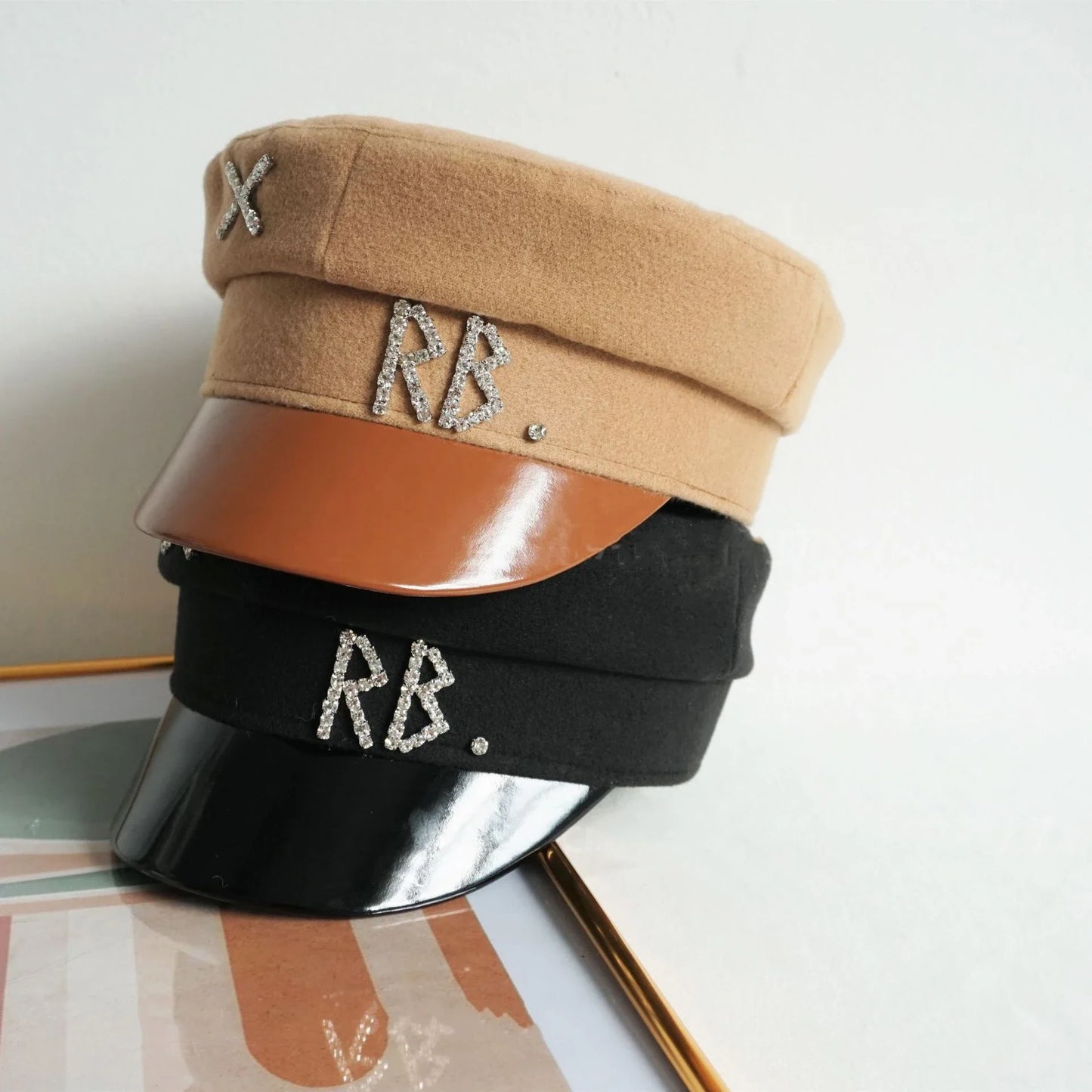 New Women Hats Crystal baker boy hat Wool Newsboy Caps Female Flat Militray Caps Visor S-XL