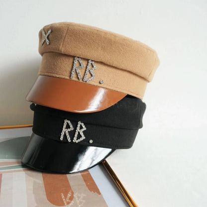 New Women Hats Crystal baker boy hat Wool Newsboy Caps Female Flat Militray Caps Visor S-XL