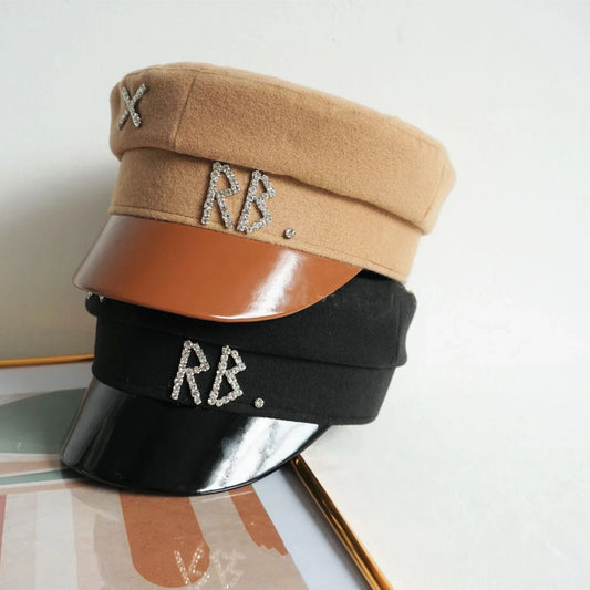 New Women Hats Crystal baker boy hat Wool Newsboy Caps Female Flat Militray Caps Visor S-XL