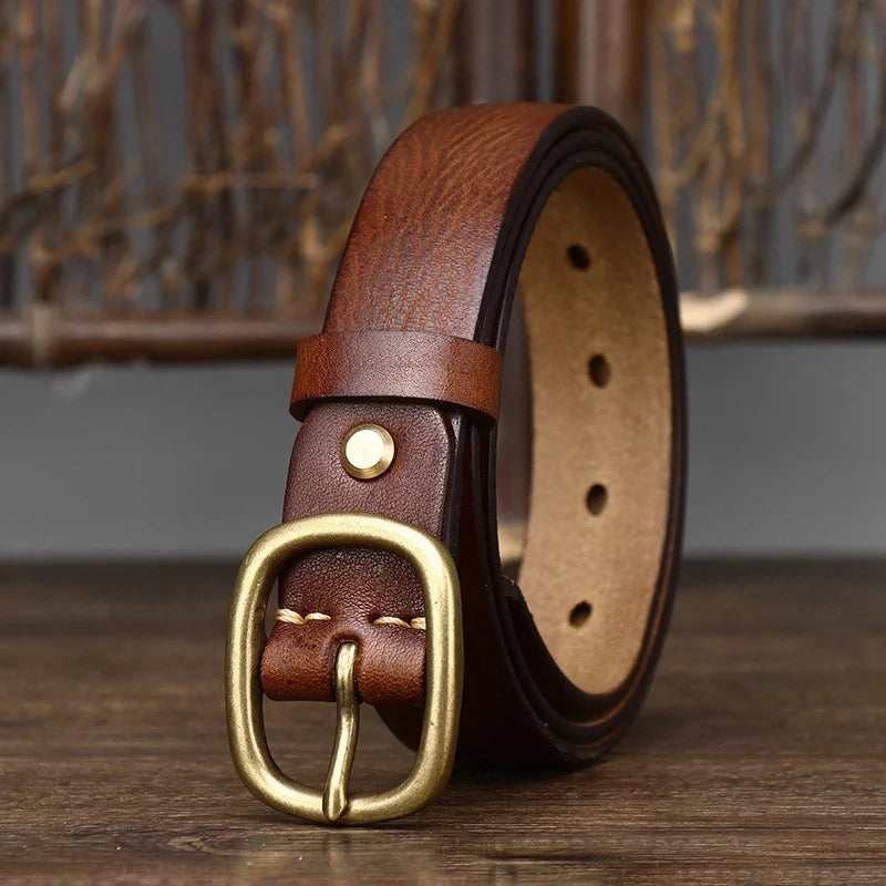 2.8cm Retro Female Real Thick Genuine Leather Belt Copper Pin Buckle Women Cowskin Jeans Belt Girl Simple Ladies Waist Strap