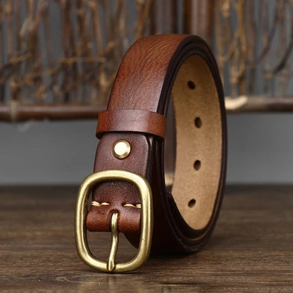2.8cm Retro Female Real Thick Genuine Leather Belt Copper Pin Buckle Women Cowskin Jeans Belt Girl Simple Ladies Waist Strap