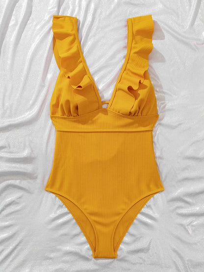 Sexy Ruffle Swimwear Women`s 2025 Deep V One Piece Swimsuit Female Bathing Suit Woman Bodysuit Swimming for Beach Wear Monokini