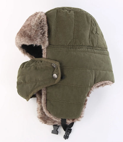 Men's Warm Chunky Trapper Hat Removable Windproof Winter Russian Hats with Mask Ushanka Hat