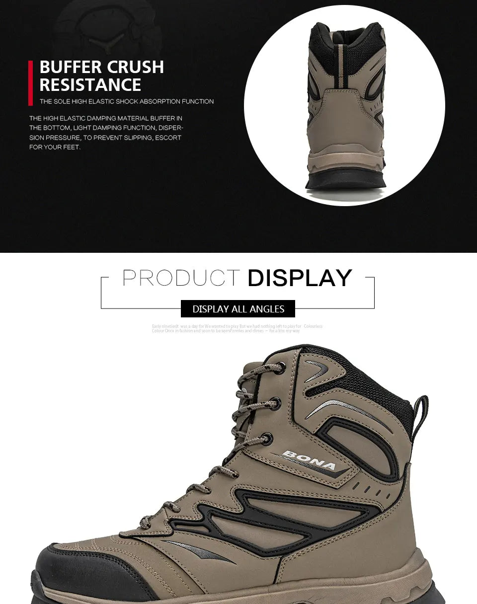 2022 New Designers Brand Action Leather Winter Shoes Men High Top Plush Non-Slip Snow Boots Man Warm Ankle Boots Mansculino