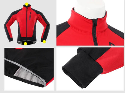Men's Winter Cycling Jacket Thermal Fleece Warm Up Bicycle Clothing Windproof Waterproof Soft Shell Coat MTB Bike Jersey