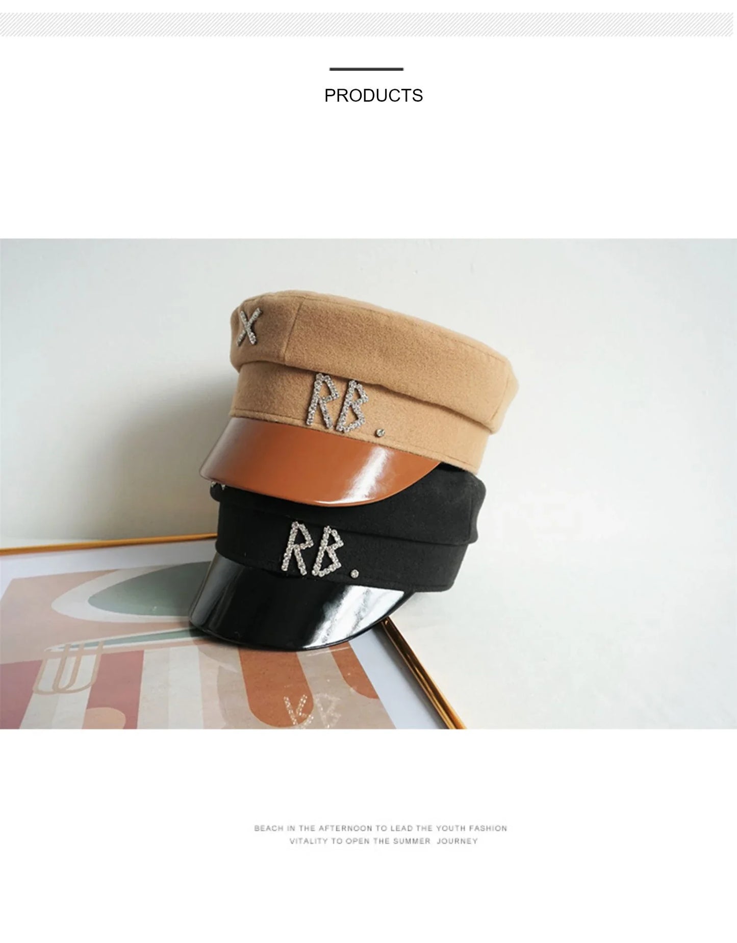 New Women Hats Crystal baker boy hat Wool Newsboy Caps Female Flat Militray Caps Visor S-XL
