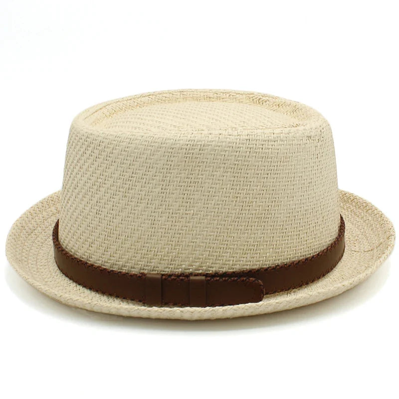 Men Women Classical Straw Pork Pie Hats Fedora Sunhats Trilby Caps Summer Boater Beach Outdoor Travel Party Size US 7 1/4 UK L
