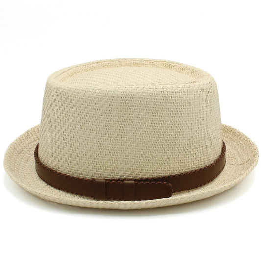 Men Women Classical Straw Pork Pie Hats Fedora Sunhats Trilby Caps Summer Boater Beach Outdoor Travel Party Size US 7 1/4 UK L