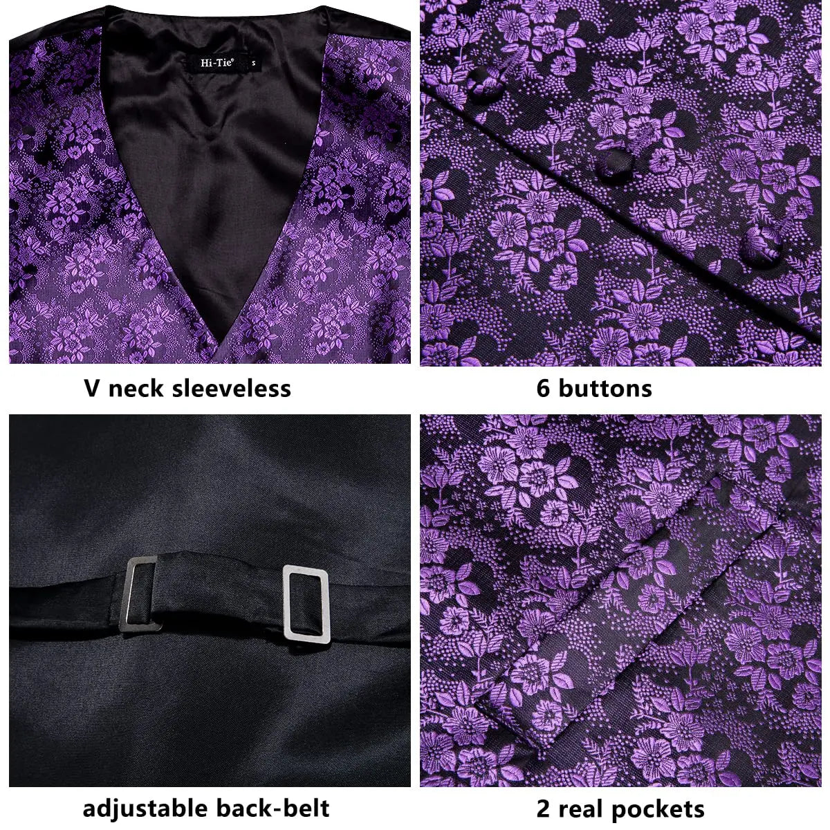Luxury Mens Vests Black Gold Floral Jacquard Waistcoat Tie Hanky Cufflinks Brooch Set for Men Suit Wedding Office XL