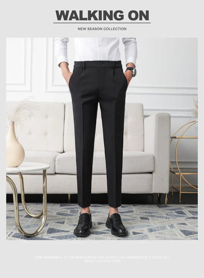 New Men Non-iron fabric Dress Pants Slim Straight Black Apricot Dark Gray Casual Suit Pants Male Business Little Feet Suit pants