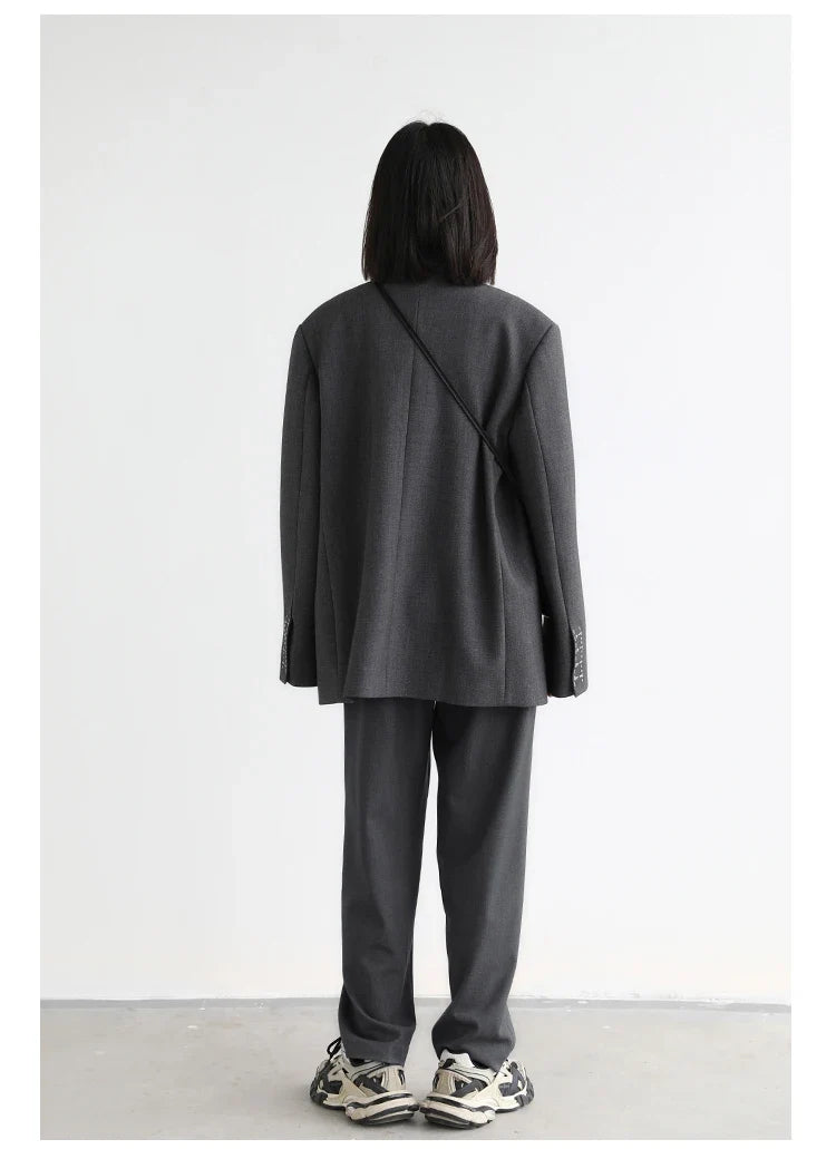 Simple Casual Women Twill Suit Pants Wide Leg Pants Straight Floor Pants Office Ladies Female Trousers