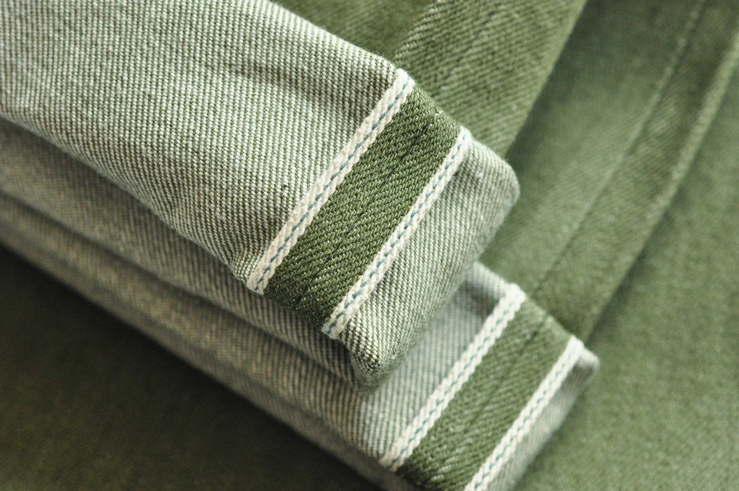 Men Jeans Vulcanization Olive Green 107 Selvedge Denim Jeans Men Washed Slim Fit 14 Oz Zipper Fly