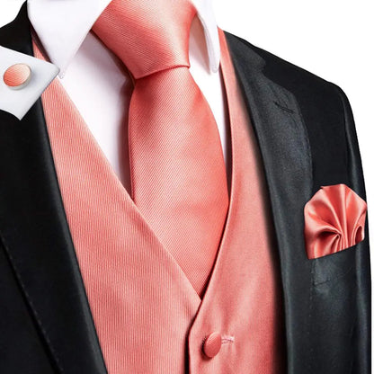 Silk Mens Vests Sleeveless Waist Jacket Jacquard Black Orange Floral Waistcoat Tie Hanky Cufflinks Set for Men Casual XXL
