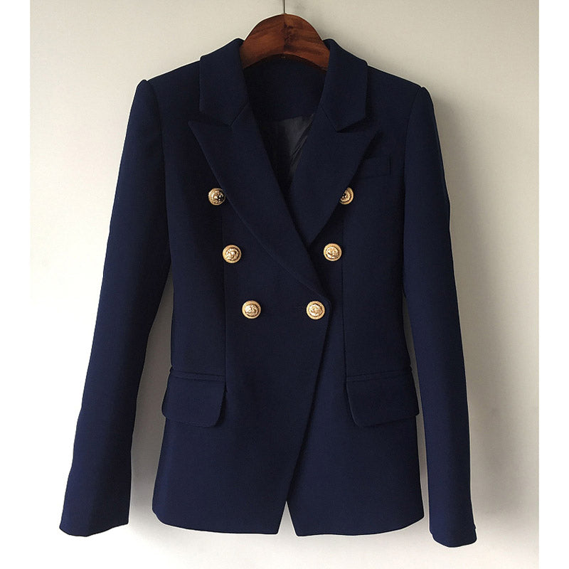 Pink Blazer Women TOP QUALITY Coat 2025 White Slim Blazer Jacket Female Double Breasted Metal Lion Buttons Women Blazers Tops