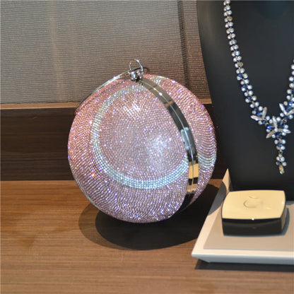 Lady Yellow Pink Black Diamond Day Clutches Rhinestone Pearl Evening Bag Circular Shaped Chain Shoulder Handbags For Party Purse