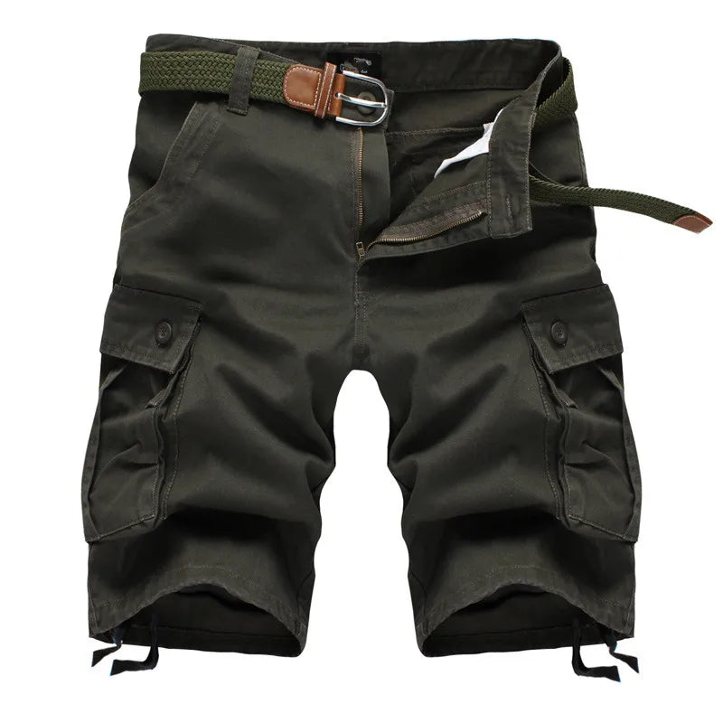 2025 Summer Men's Baggy Multi Pocket Military Cargo Shorts Male Cotton Khaki Mens Tactical Shorts Short Pants 29-44 No Belt