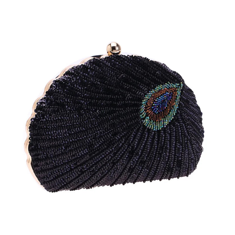 Shell Shape Women's Clutch Bag Sequin Purses and Handbags Luxury Designer Retro Embroidery Evening Bag Female Party Handbag Z079