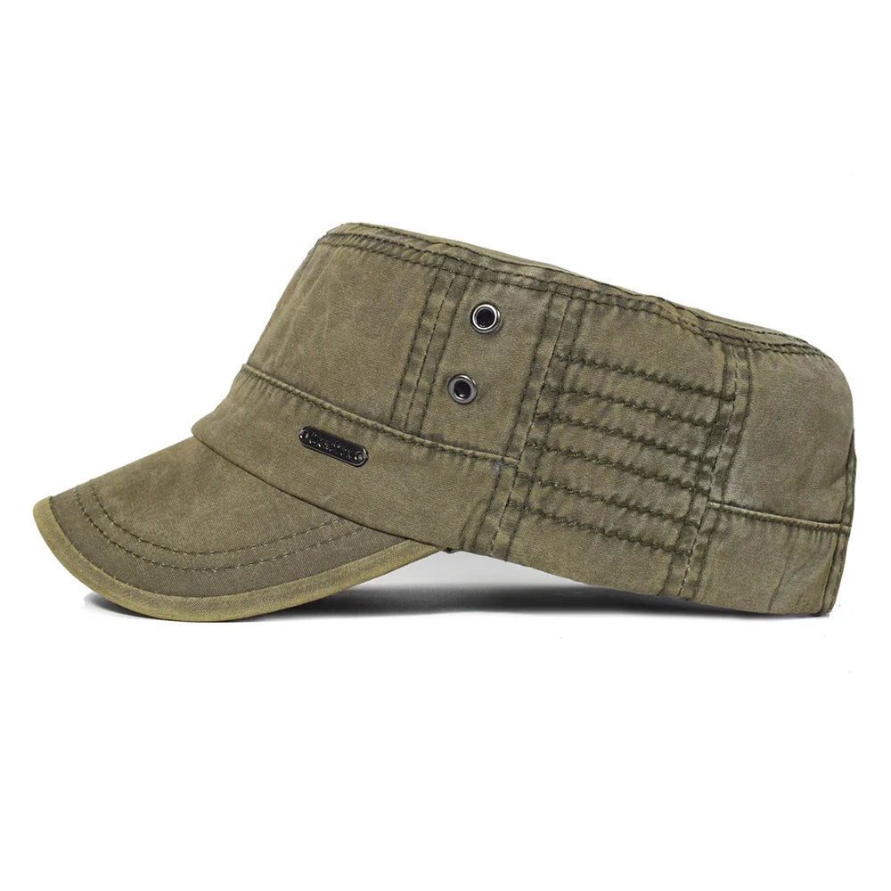 Four Seasons Washed Cotton Flat Caps Men Women Military cap Unique Design Vintage Flat Top Hat