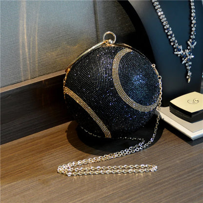 Lady Yellow Pink Black Diamond Day Clutches Rhinestone Pearl Evening Bag Circular Shaped Chain Shoulder Handbags For Party Purse