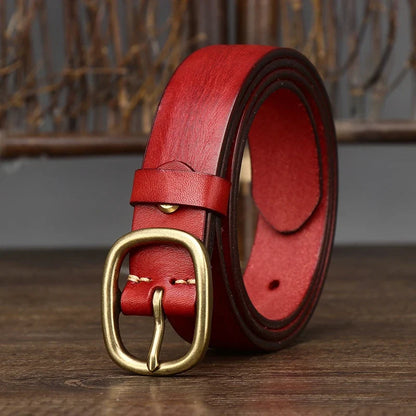 2.8cm Retro Female Real Thick Genuine Leather Belt Copper Pin Buckle Women Cowskin Jeans Belt Girl Simple Ladies Waist Strap