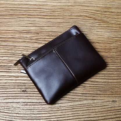 Men's Leather Zipper Coin Wallet First Layer Cowhide Mini Short Wallet Handbag Change Wallet