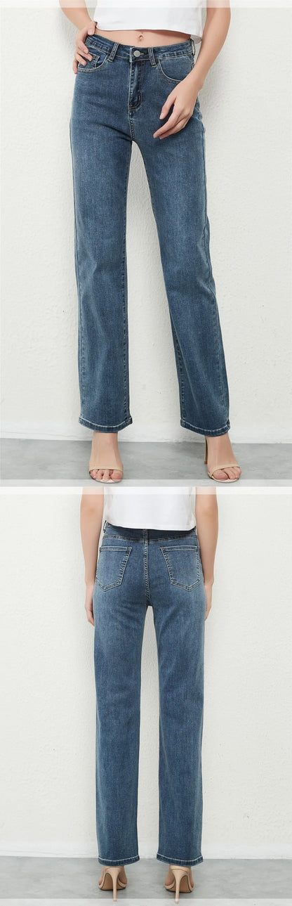 New Stretch Straight High Waist Jeans Women Vintage Baggy Full Length Long Denim Trousers Streetwear 2021 Jeans