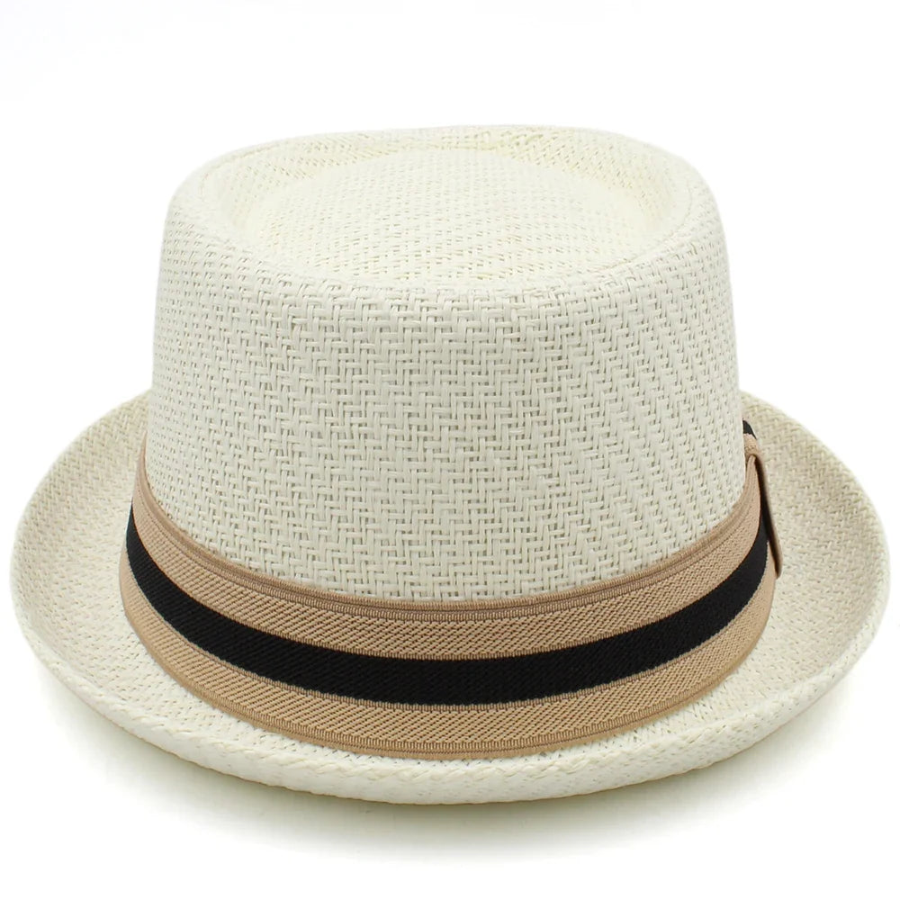 Men Women Classical Straw Pork Pie Hats Fedora Sunhats Trilby Caps Summer Boater Beach Outdoor Travel Party Size US 7 1/4 UK L