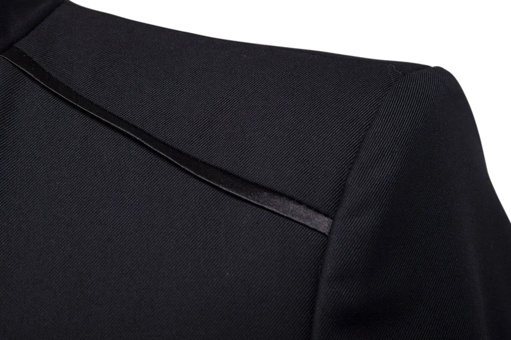 Men's Black Stand Up Collar Blazer Coat, Wedding Party Dress Jacket, Asia Sizes Slim-Fit Single Breasted Jaqueta, Blue Red Tops.
