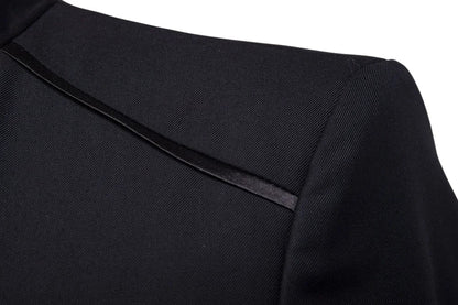 Men's Black Stand Up Collar Blazer Coat, Wedding Party Dress Jacket, Asia Sizes Slim-Fit Single Breasted Jaqueta, Blue Red Tops.