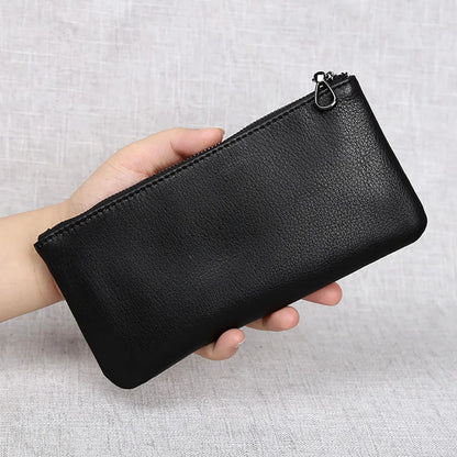 Men's Genuine Leather Long Zipper Wallet First Layer Cowhide Youth Ultra-Thin Handbag Wallet Trendy Brand Simple Wallet