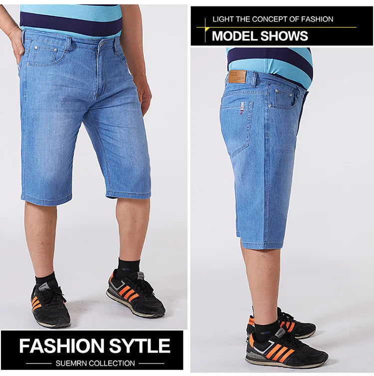 Men Extra Large Size Shorts Knee-length Summer Breeches Denim 2024 Male Bermuda Classic Stretch Plus Size Big 8XL Men Short Jean