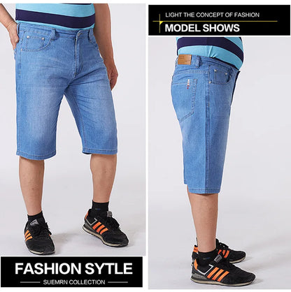 Men Extra Large Size Shorts Knee-length Summer Breeches Denim 2024 Male Bermuda Classic Stretch Plus Size Big 8XL Men Short Jean